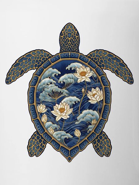 Turtle Porcelain Pattern - Lotus & Waves
