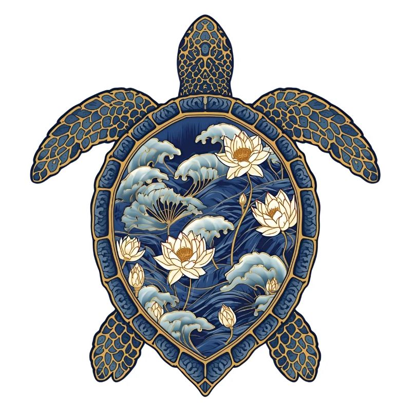 Turtle Porcelain Pattern - Lotus & Waves