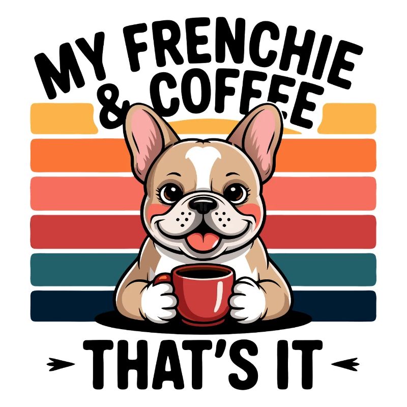 Kaffeetrinkender Frenchie mit Regenbogen