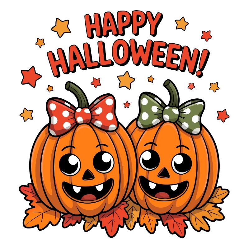 Cheerful pumpkins with bows
