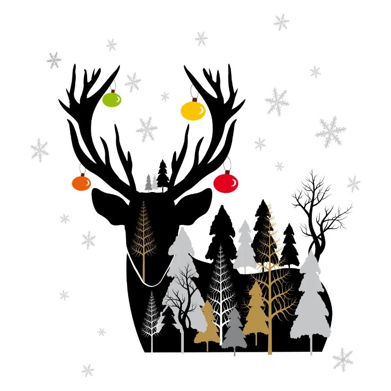 Winter forest with reindeer