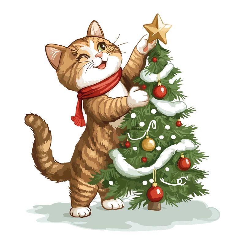 Chat Arbre de Noël Noël Noël Mignon Drôle
