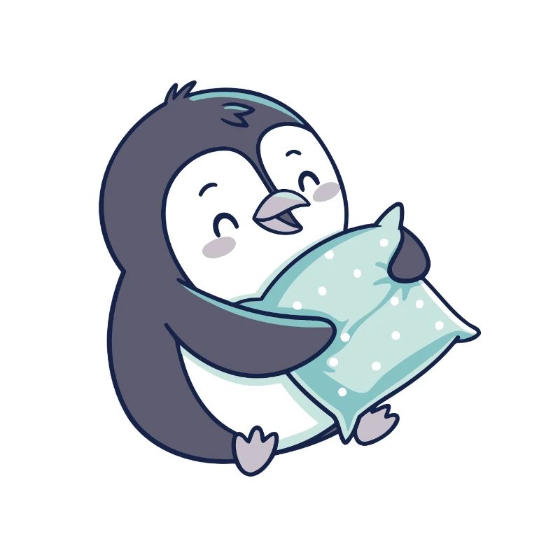 Cuddly Penguin with Blue Pillow