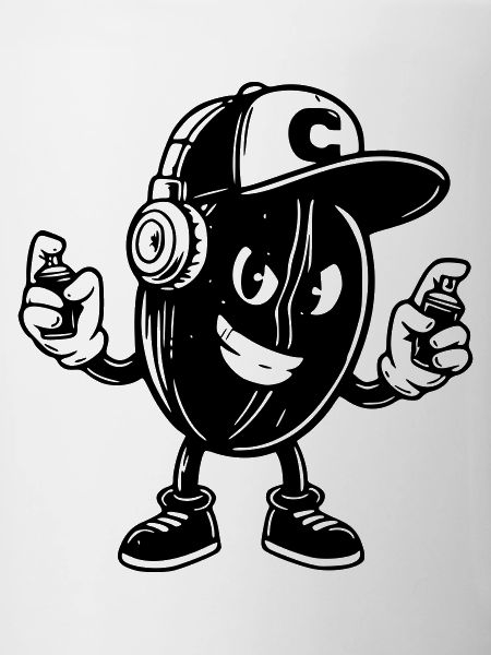Coole Kaffeebohnen-Figur im Graffiti-Stil