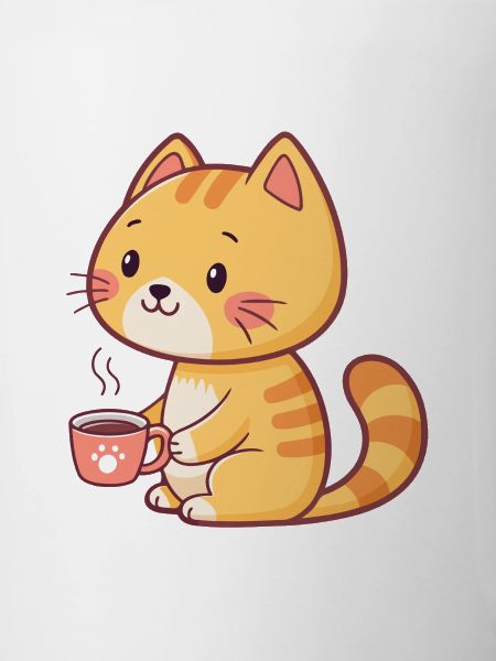 Orange Cat Coffee Cartoon