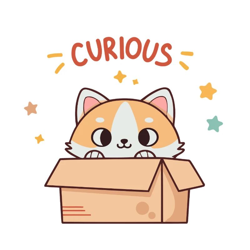 Neugierige Katze in einer Kiste – süße Illustration