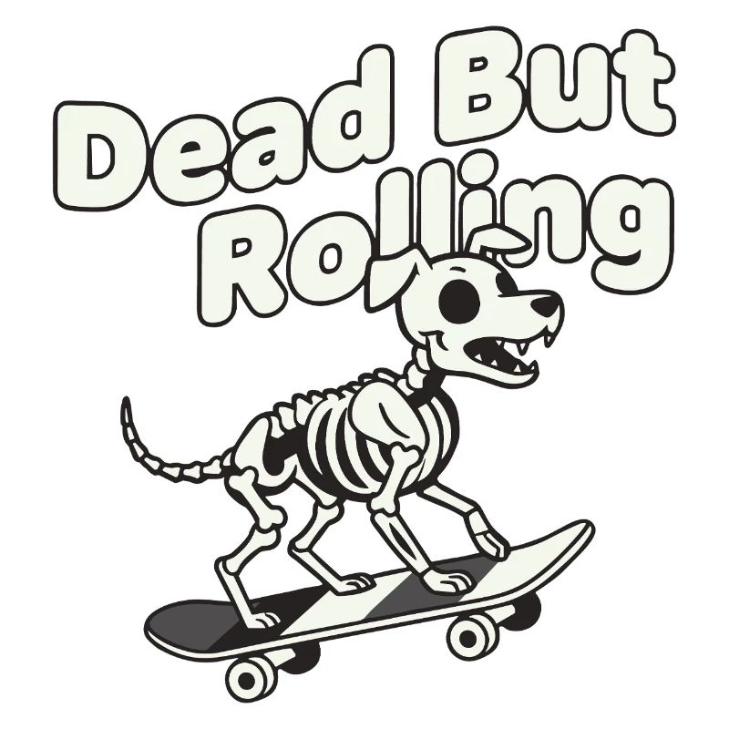 Skeleton dog on skateboard