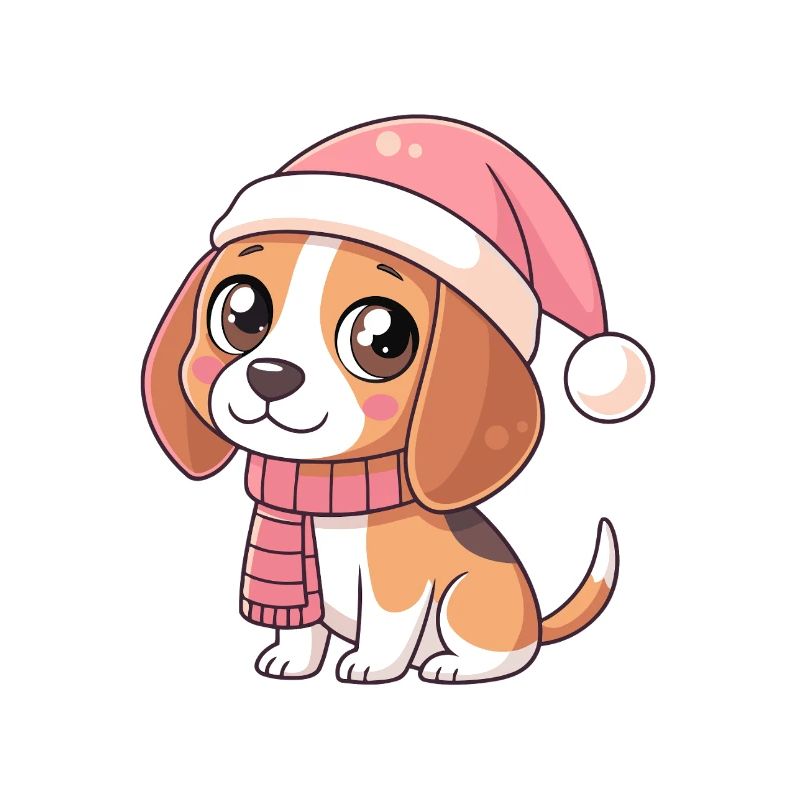 Chiot Noël Rose avec Bonnet et Écharpe