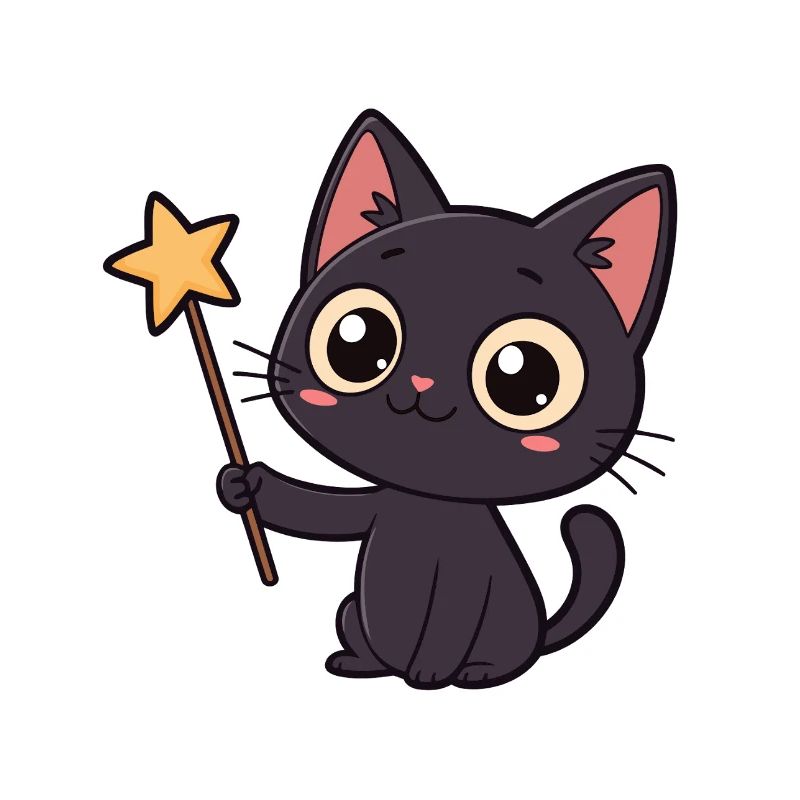 Chat magique et baguette étoilée