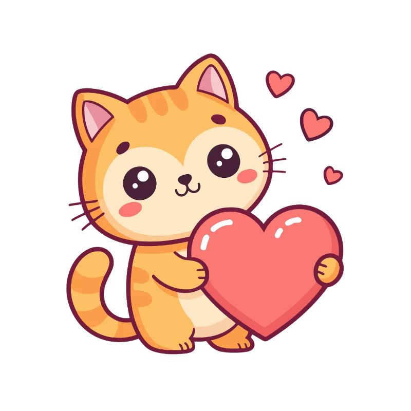 Chat mignon tenant un cœur