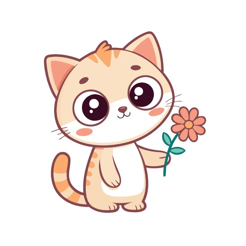 Chat kawaii et fleur pastel