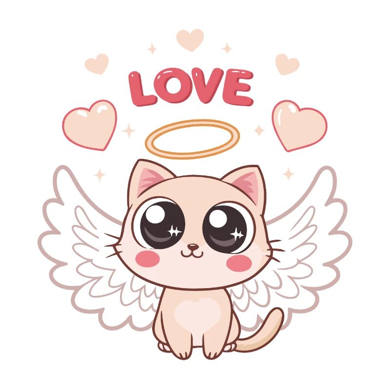 Chat Angélique ailé et cœur