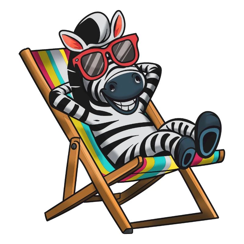 Zebra relaxed im Liegestuhl mit bunten Streifen
