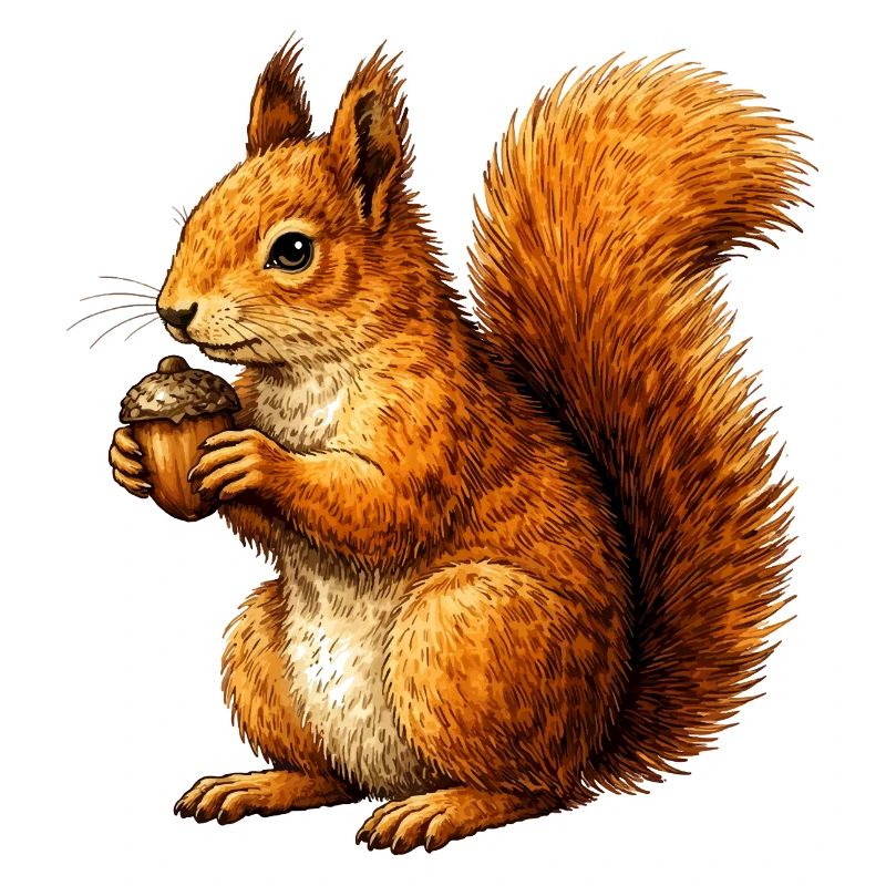 Niedliches Eichhörnchen mit Nuss –Tierillustration