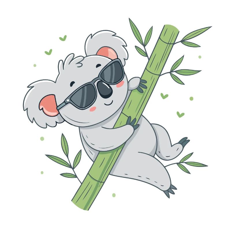Koala on bamboo with glasses