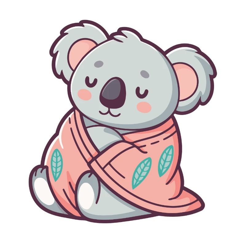 Koala câlin enveloppé dans une couverture rose