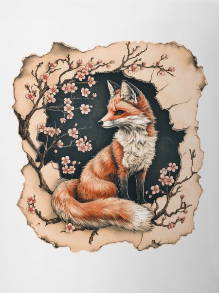Fuchs mit Kirschblüten