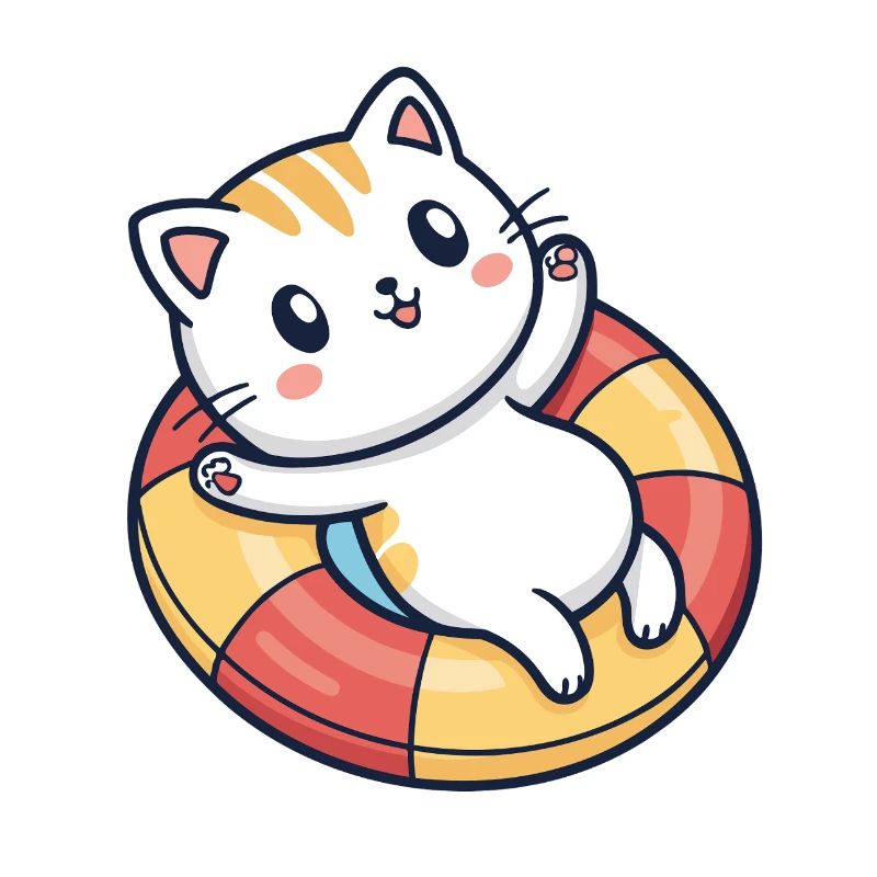 Cute cat on lifebuoy