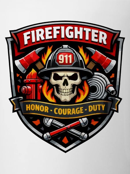 Firefighter Badge Skull Flames