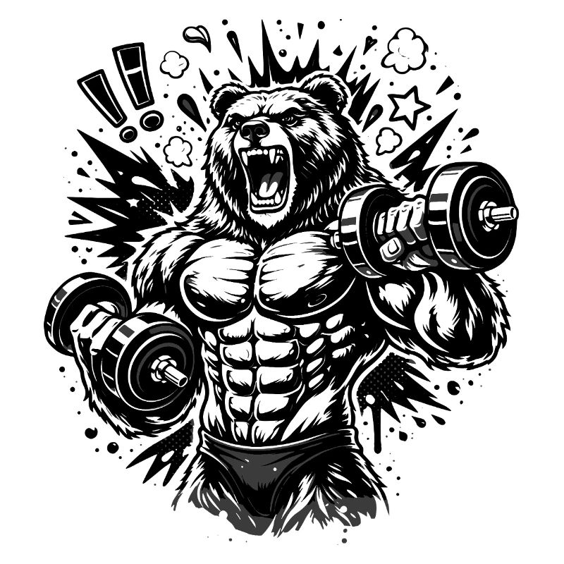 Strong bear with dumbbells illustration