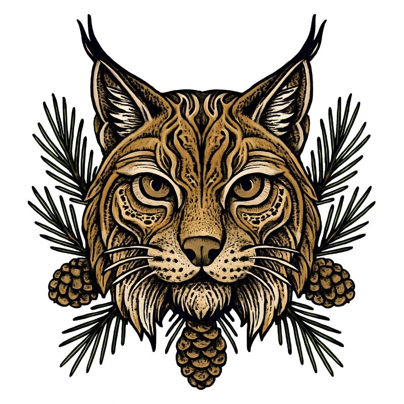 Lynx Head with Fir Branches