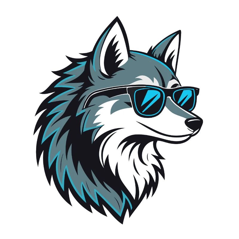 Stylish wolf in blue glasses