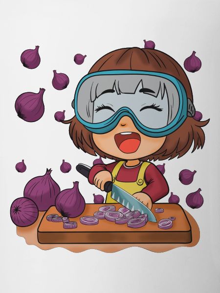 Comic girl cuts onions