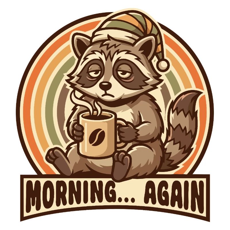 Morgenmuffel Waschbär mit Kaffee