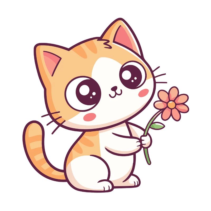 Kawaii Kitten and Flower