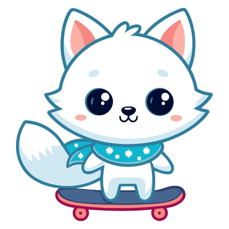 White fox on blue skateboard