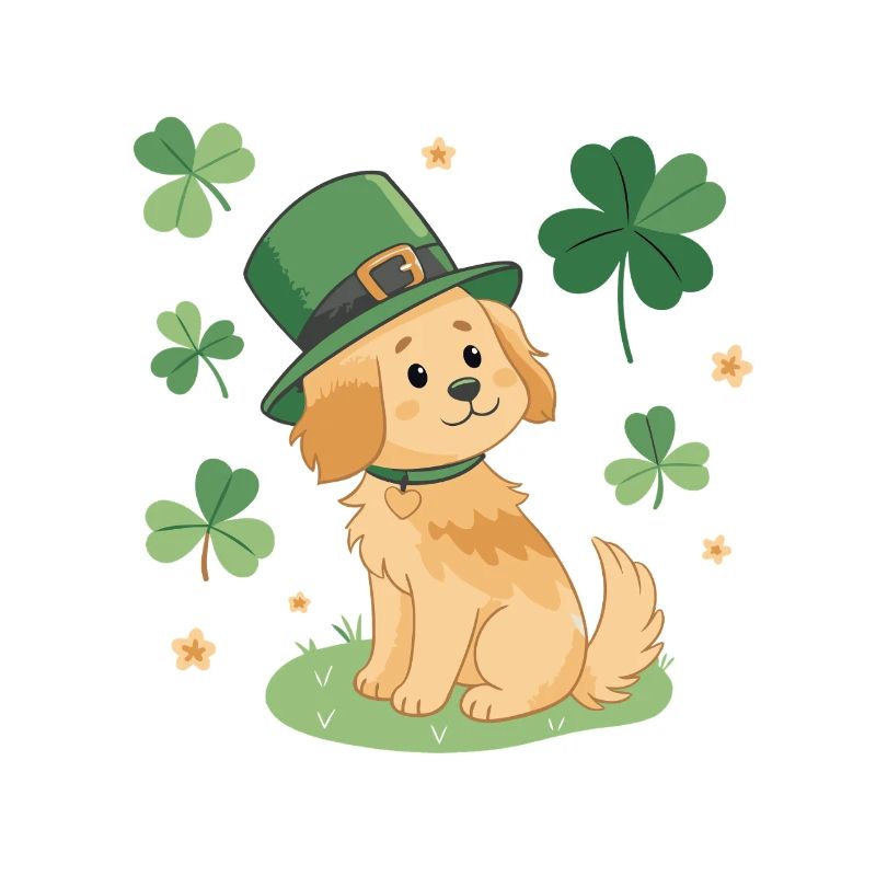 Chien adorable Leprechaun Vert et Trèfles
