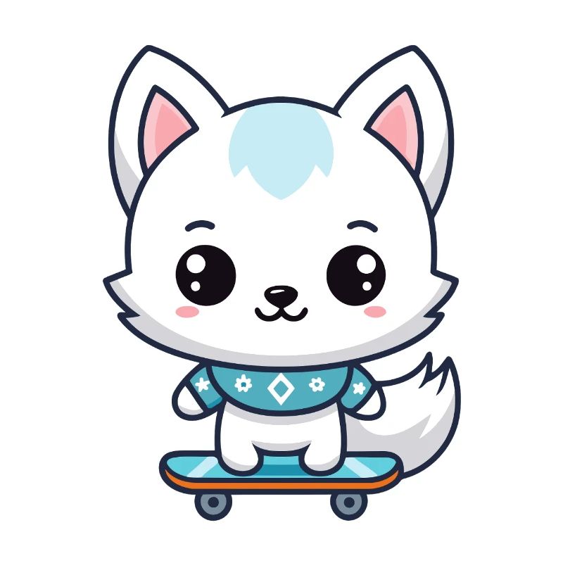 Petit Renard Skateboard Bleu