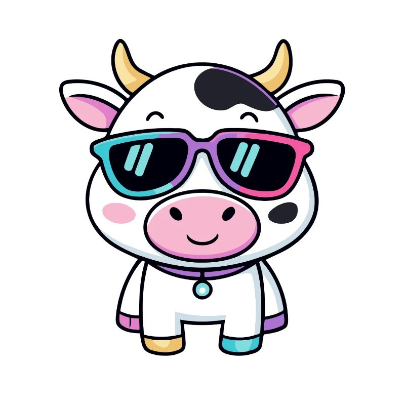 Vache en lunettes soleil kawaii