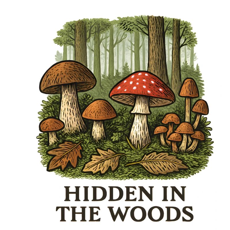 Hidden forest mushroom scenery