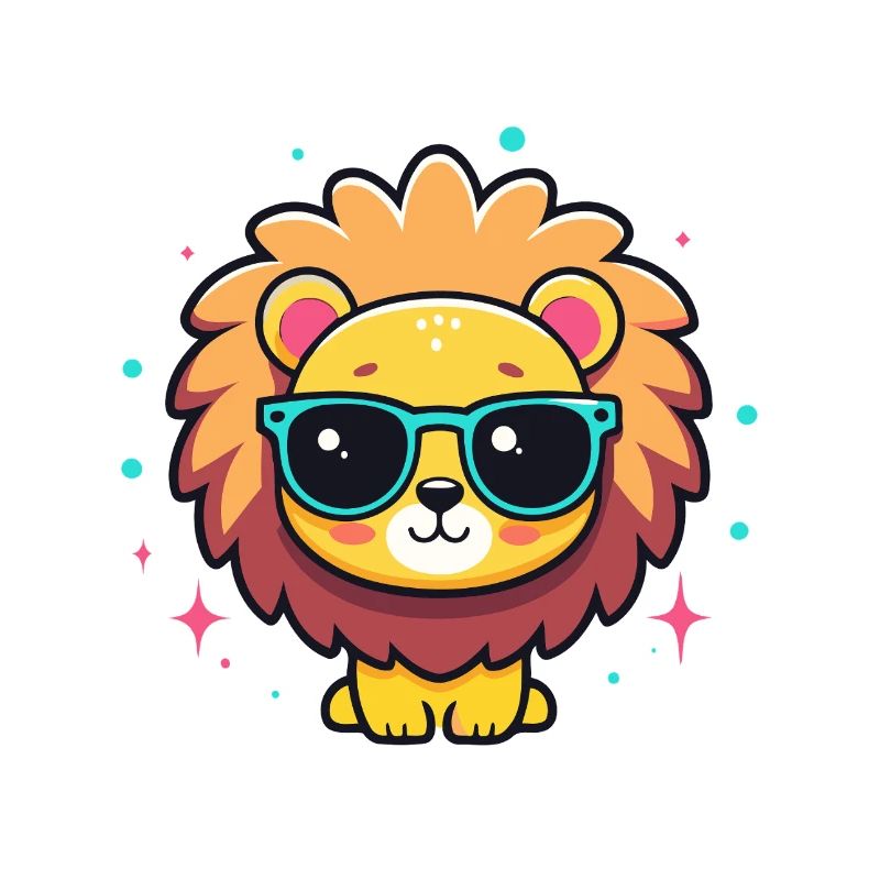 Kawaii chic Lion with blue glasses