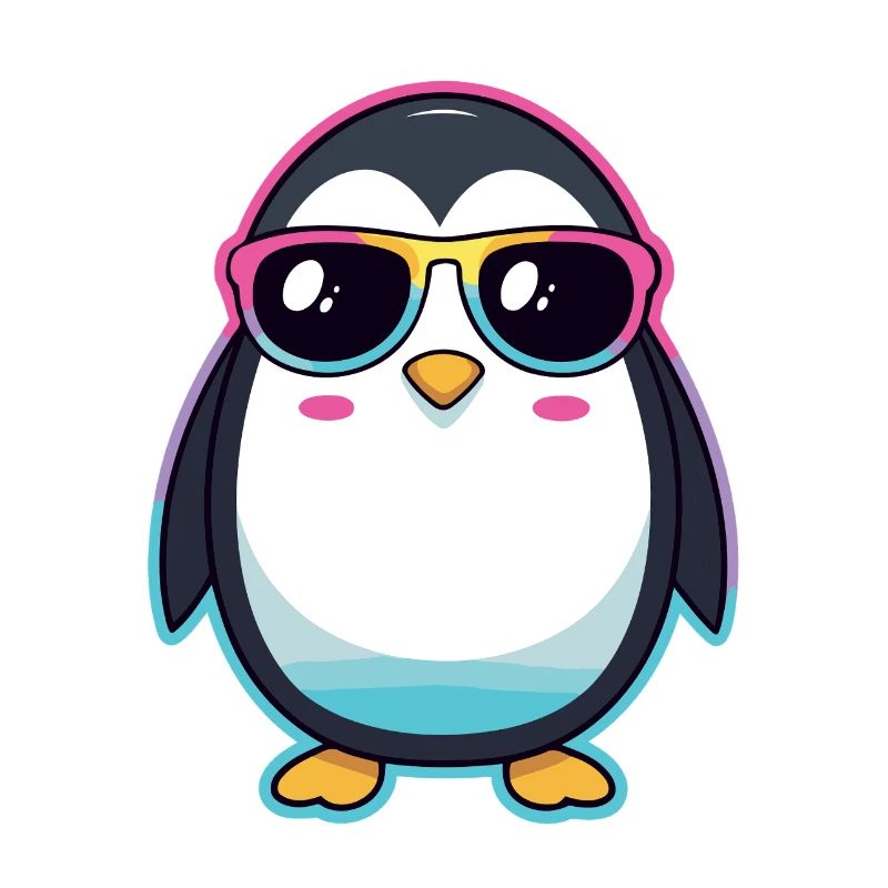 Schicker Pinguin mit Regenbogengläser
