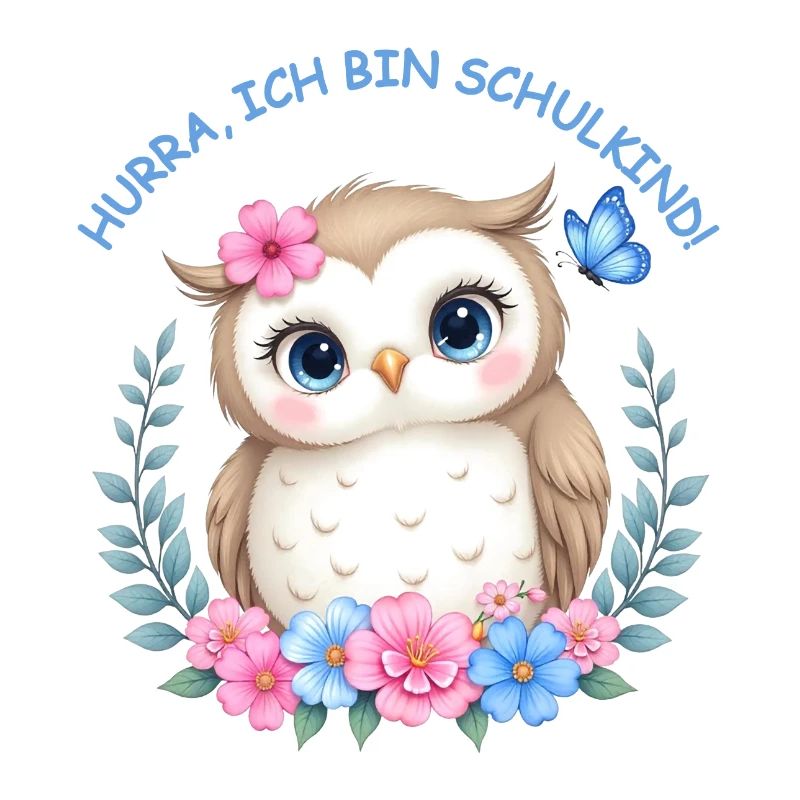 Schulstart Eulenmotiv mit Blumen