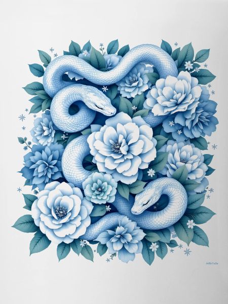 Hellblaues Snakes Rosenbeet-Design.