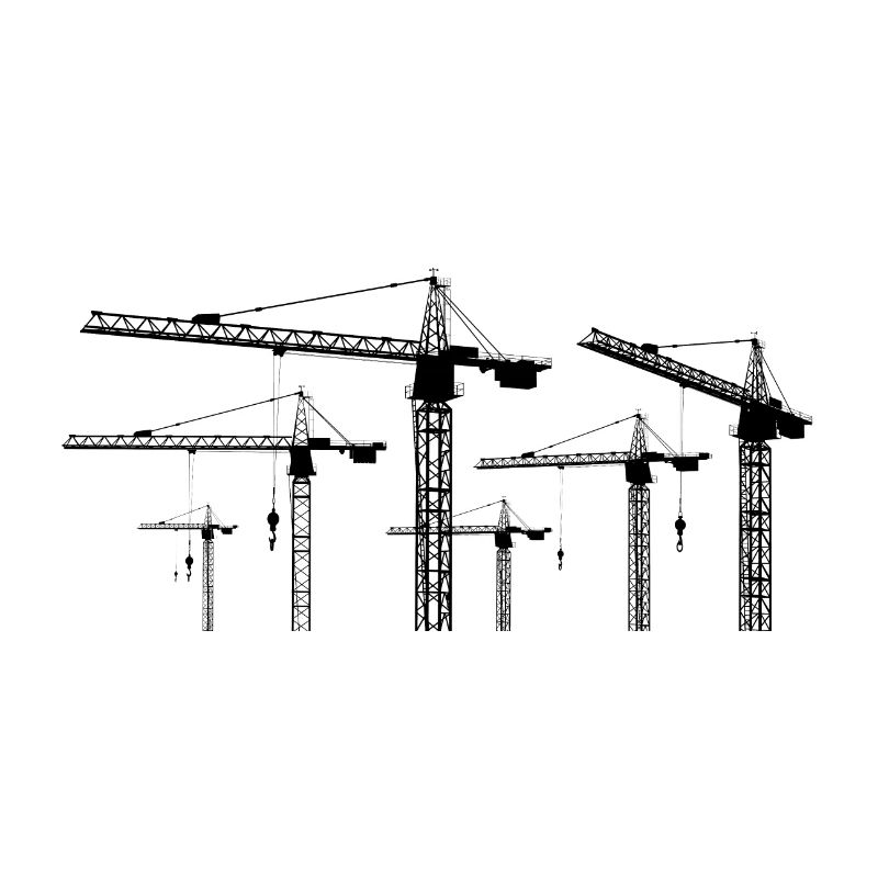 Black silhouette with construction cranes