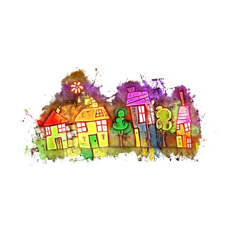 Häuser Immobilien hell glühend