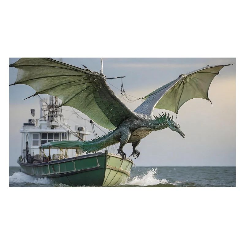 A realistic bad dark dragon is hunting fish