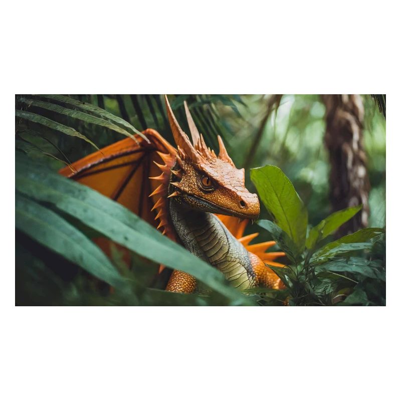 A realistic majestical orange dragon is hunting