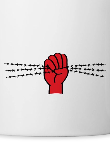Protestsymbol mit Stacheldraht. Geballte Faust.