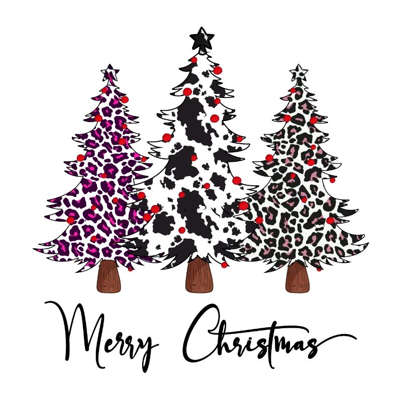Merry Christmas Leopard Buffalo Plaid Trees, Xmas