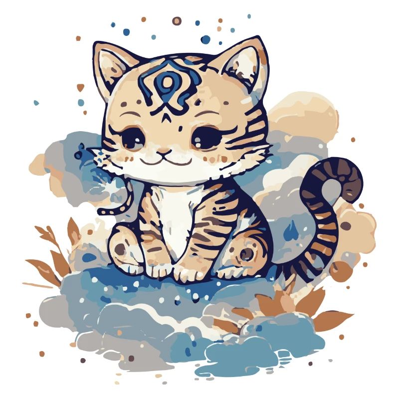 Little baby cat on clouds.