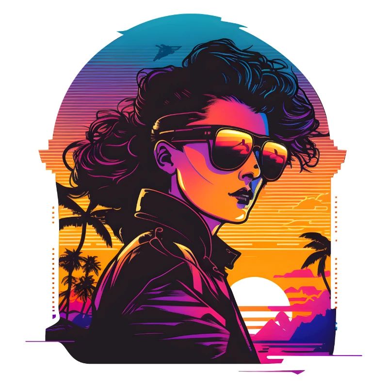 Synthwave woman Sunset