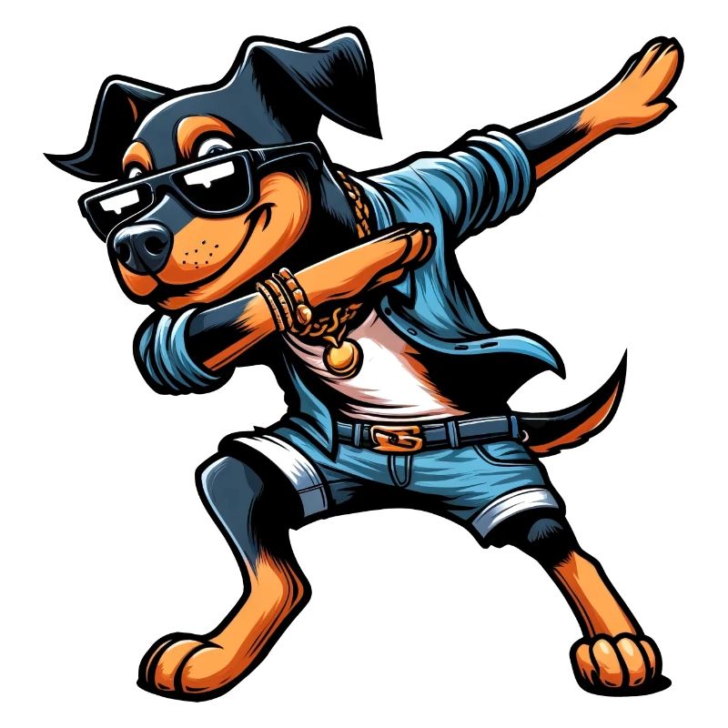 Cooler Dobermann Dabbing Hund Cartoon Stil