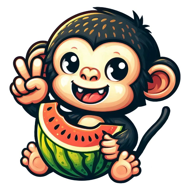 Chimpanzee with watermelon and honeydew melon