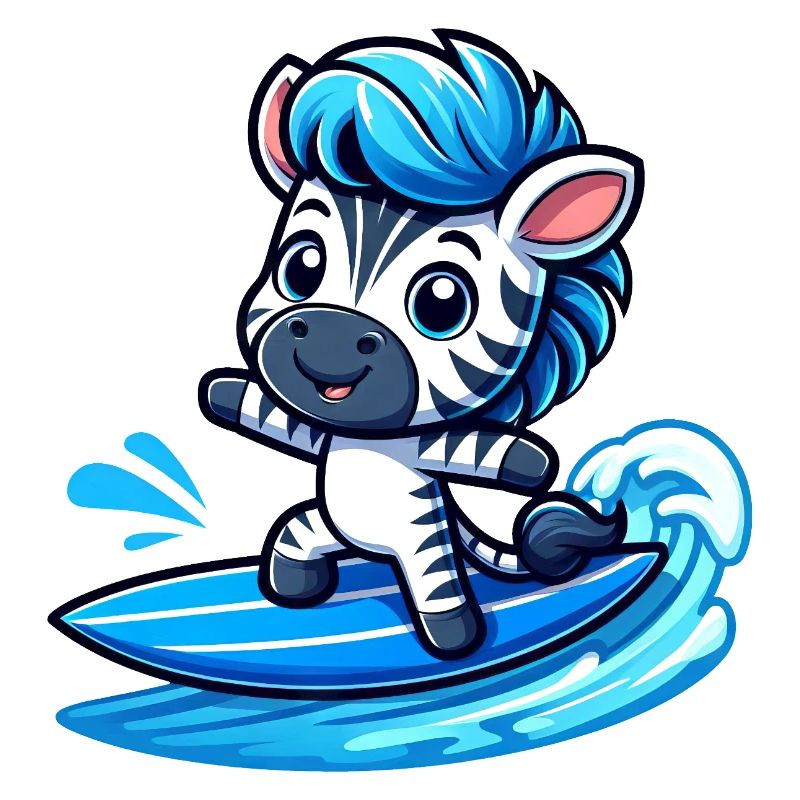 Cute Zebra Surfer Summer Surfboard Cartoon