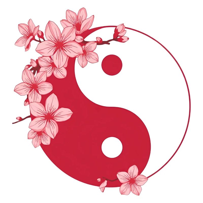 Yin-Yang avec des fleurs de cerisier dans des tons roses